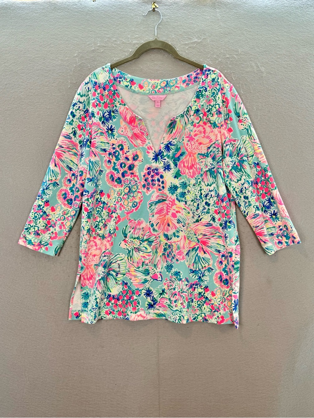 Lilly Pulitzer women’s viscose cotton jersey Tunic blouse 3/4 sleeve floral SZ M